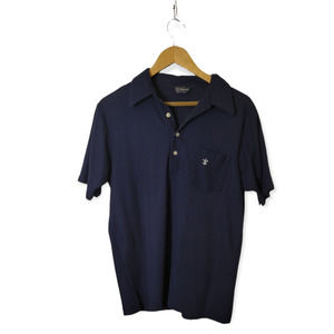 Vintage Men's Polo Shirt Dee Cee Rappers Navy Blue Fleur de Lis 70s Short Sleeve